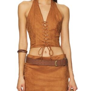 Superdown Delphi Top and Skirt in tan